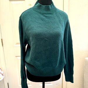 American Eagle Mock Neck Cropped Knit Sweater Green Emerald XL Womens